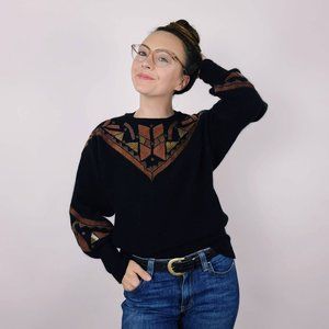 Vintage Cedars Sweater Faux Suede Brown Black